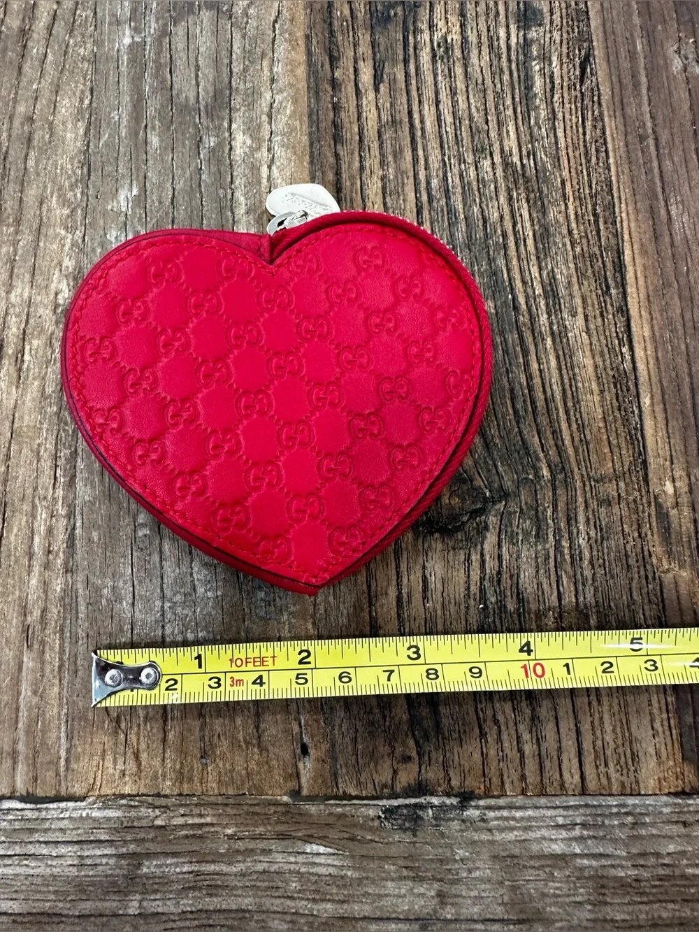 Gucci red Heart Coin Pouch with gold Heart Charm - Picture 10 of 10